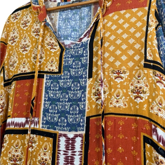 Cloth & Portrait Multicolor Patchwork Tassel Long Sleeve Top Women’s Size Large - Picture 2 of 6